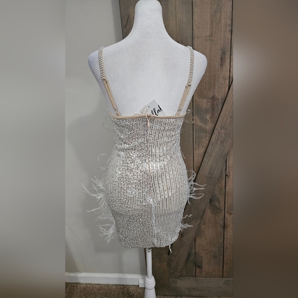 BELLA BARNETT Sequin/beaded Feather Fringe Mini Dress. Silver. Size XS NWT - Picture 13 of 16